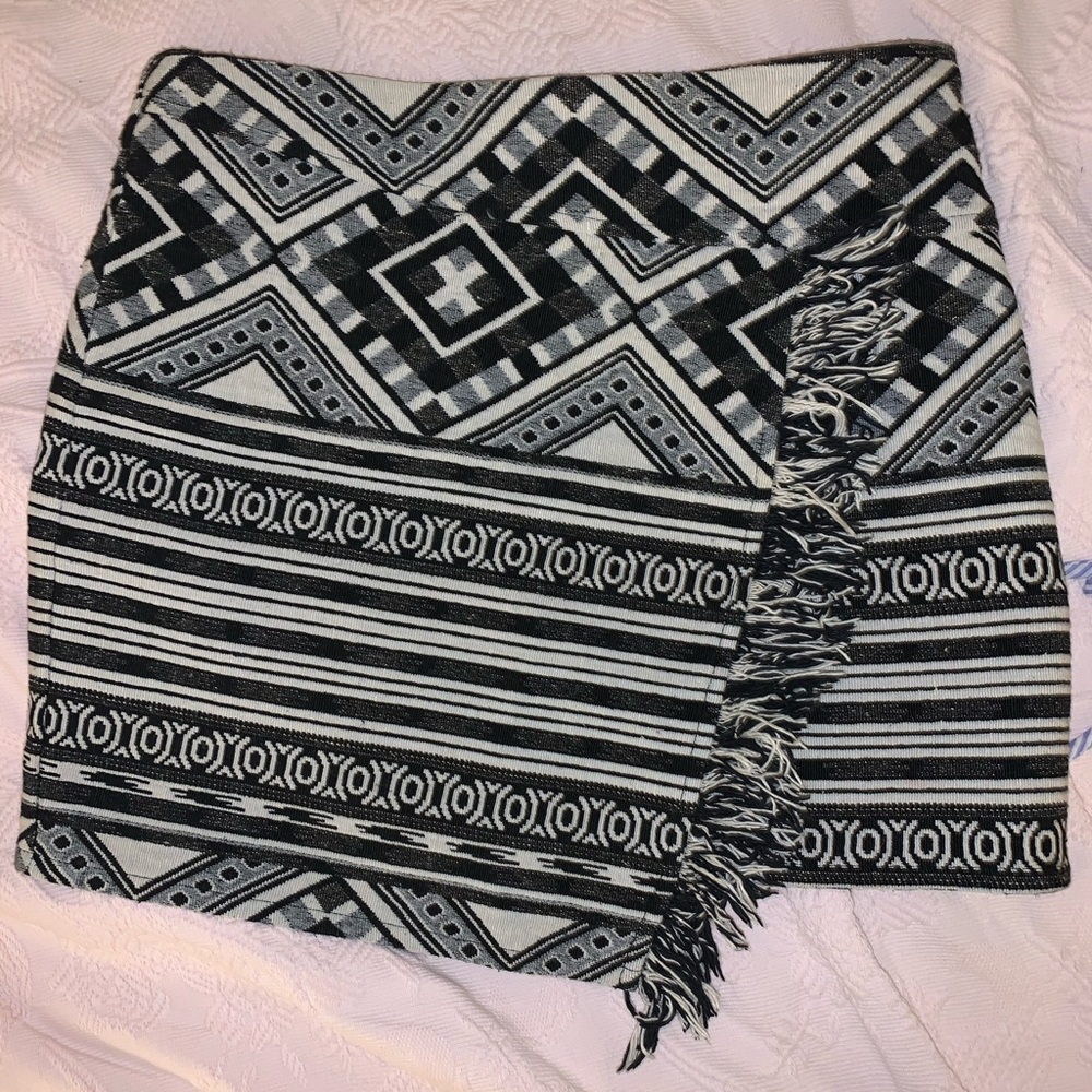Tribal print fringe skirt